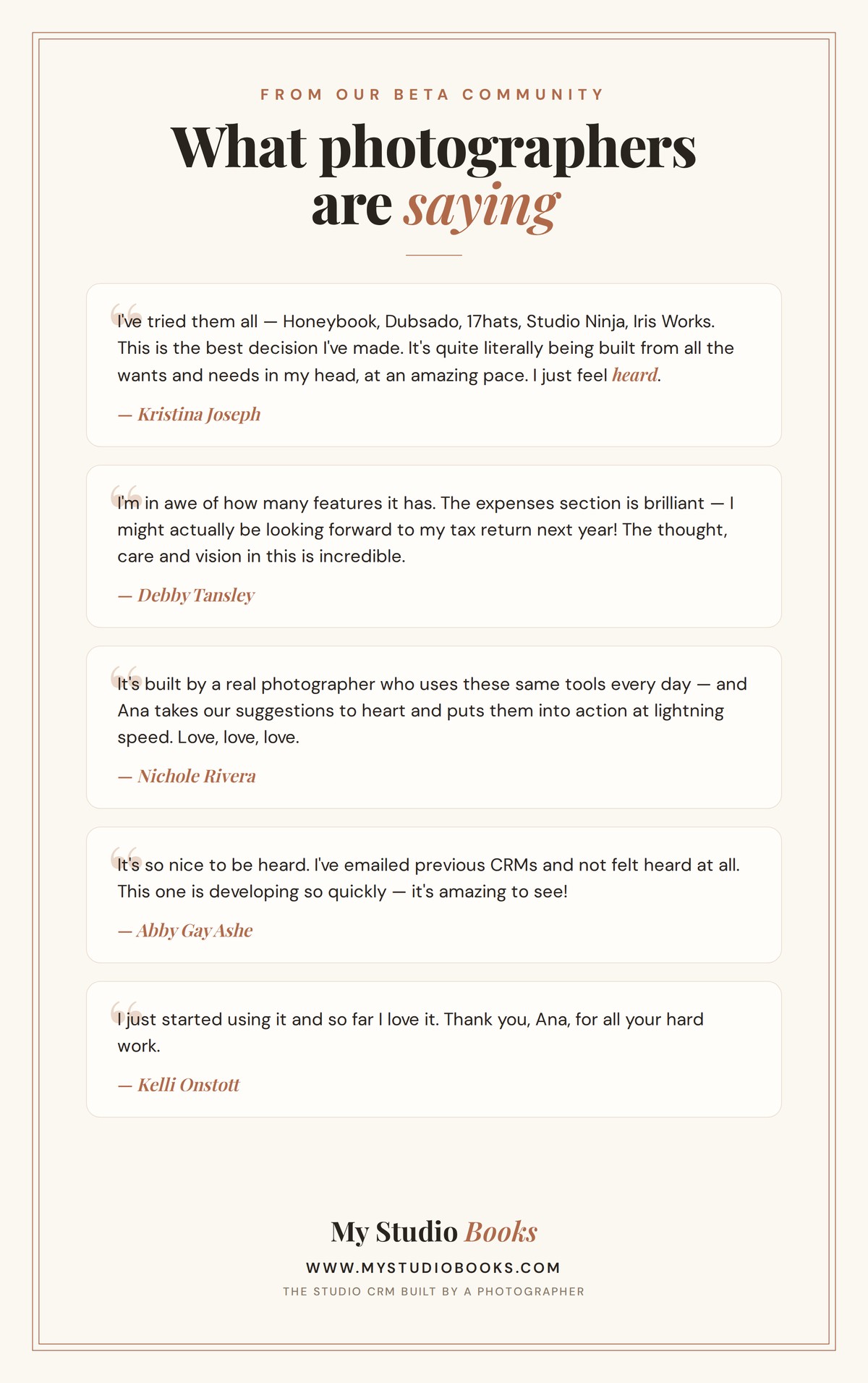 What photographers are saying about My Studio Books